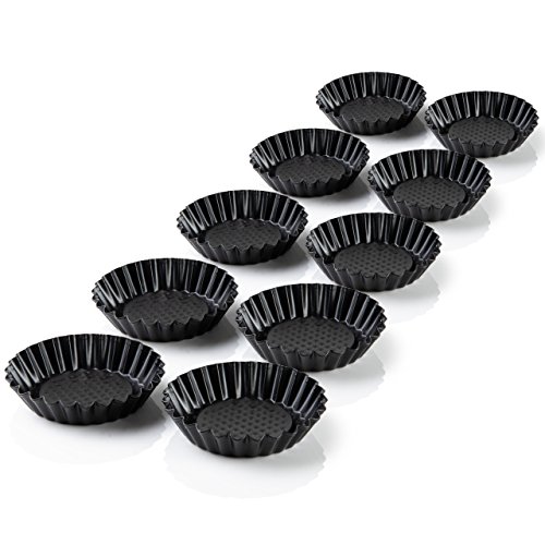Grizzly Tartelette Förmchen, 10x Mini Tartelette Förmchen Ø 11 cm, antihaftbeschichtet, Backformen Set, für Mini Obstboden, Mini Torteletts und Mini Tarte