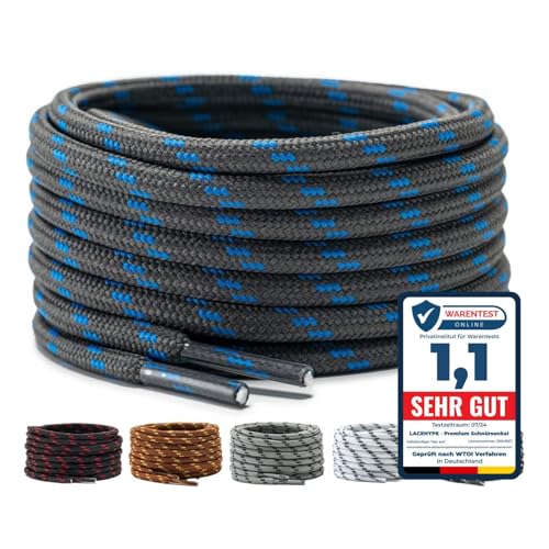 LaceHype 2 Paar - Premium Runde Schnürsenkel [ Ø4,5 mm ] Polyester für Arbeitsschuhe, Stiefel, Outdoorschuhe und Sportschuhe reißfeste Schuhbänder (Dunkelgrau/Blau, 120cm)