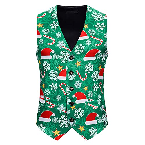 Gefomuofe Herren Weihnachtsweste Anzug Weste Herren Gilet Slim Fit Herren Weste Anzug Urlaub Weihnachten Weihnachten Muster Weste Party Schneemann Drucken Westen