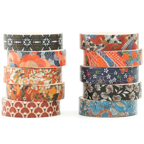 Songdao 10 Rollen Ukiyo-e Stil Washi Tape Set Japanisches Kyoto Klebeband Papier Dekorativ Masking Tape Klebeband Bunt für Scrapbooking Handwerk Handwerk (Waves of Tradition)