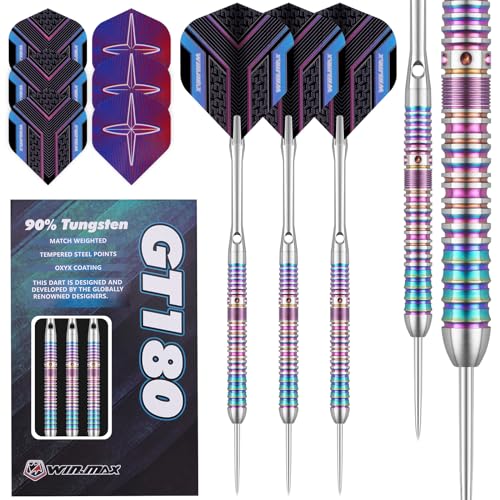 WIN.MAX Dartpfeile mit Metallspitze 90% Tungsten 3 Stück 90% Wolfram Stahl Darts 24 Gramm Dart professionelle Stahlpfeile mit Metallspitzen