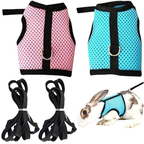 Kaninchen Leine,Kaninchen Geschirr mit Leine,Verstellbare Katzengeschirr Kaninchen,Zwergkaninchen Katzen Geschirr,Geschirr Hasenleine,Mesh Kaninchen Geschirr,Haustier Hasen Geschirr