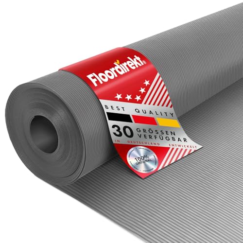 Floordirekt Gummimatte mit Rillen - Geruchsarme Bodenmatte - Gummiläufer 3mm dick, feingerippt in Schwarz und Grau (120 cm x 800 cm, Grau)