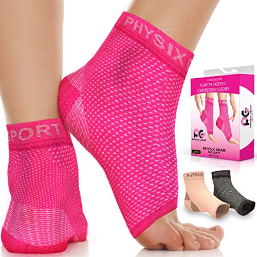 Physix Gear Kompressionssocken für Plantarfasziitis, ersetzt Plantarfasziitis, Strapping, kombiniert mit flachen Fußsohle, orthopädischen Schuhen (1 Paar Rosa L/XL)