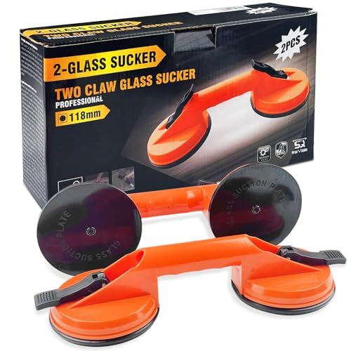 Baxcdyswe Saugheber (2 Stück), Glassauger, Saugheber Fliesen, Saugnapf Griff Vakuumheber 100kg Tragfähiger Mit Ergonomischen & Rutschfesten, Suction Cup für Fliesen, Möbel, Glas, Laminat (Orange)