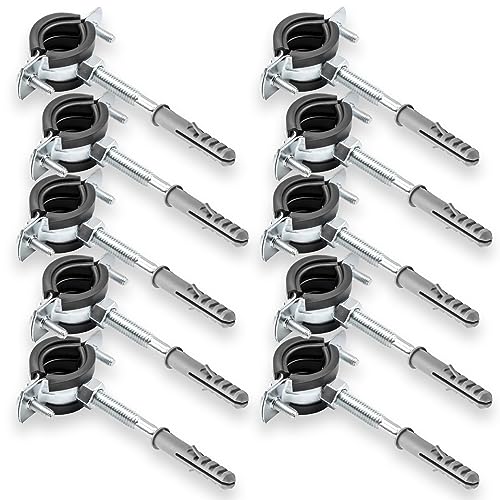 10 x Einfach Rohrschelle + 10 x Dübel + 10 x Stockschraube – Set zur einfachen Rohrbefestigung | Für Sanitär- und Heizungsinstallationen - 3/4" 25-29 mm