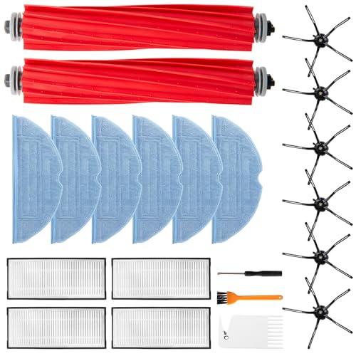 OWZ Ersatzteile Zubehör für Roborock S7 S7 Plus S7 MaxV S7 MaxV Ultra S7 Pro Ultra Saugroboter, 2 Hauptbürste, 6 Seitenbürsten, 6 Wischtücher, 4 Filter