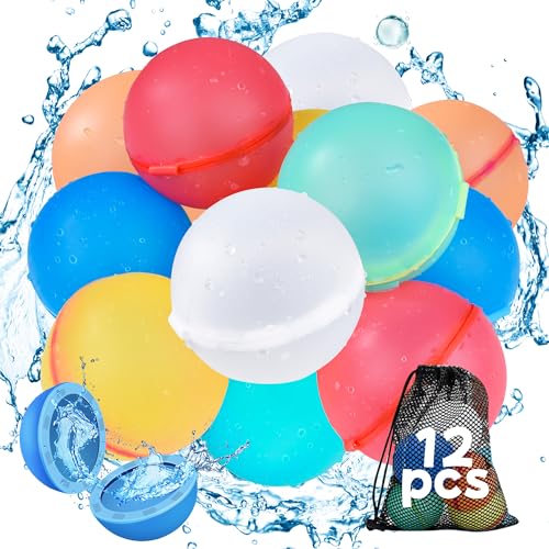 12 Stück Wasserbomben Wiederverwendbar, Selbstdichtend und Schnell Befüllbare Wasserbomben, Wiederverwendbare Wasserballons Magnet für Kinder und Erwachsene, Wasserbomben für Outdoor, Pool, Wasserpark