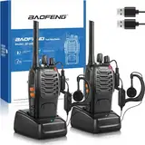 Professionelles Walkie Talkie für Erwachsene mit großer Reichweite, wiederaufladbarem Akku, 16-Kanal-Zwei-Wege-Funkgerät, USB-Ladegerät und Hörmuschel mit VOX (schwarz, 1 Paar)