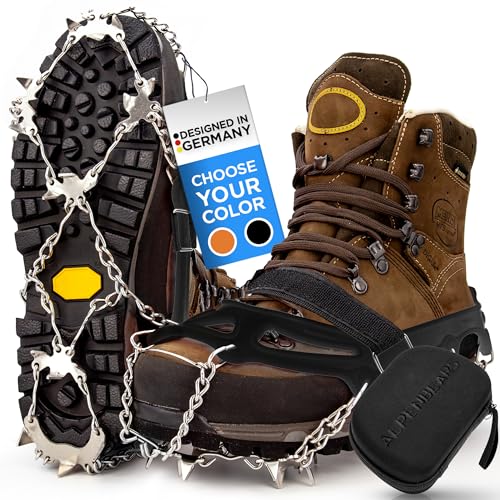 Premium Steigeisen für Bergschuhe mit 19 Spikes - Profi Anti-Rutsch Schuhkrallen für Schnee & EIS - Winter Grödel Spikes für Schuhe - Schuh-Ketten zum Wandern - Grödeln Eisspikes