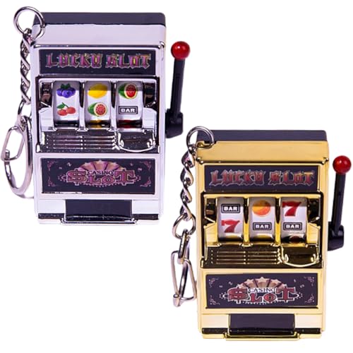 WUSJCOF 2 Stück Mini Glücksspiel Spielautomat Schlüsselanhänger,Mini Casino Glücksbringer Jackpot Schlüsselanhänger,Kreativer Autoschmuck Schlüsselanhänger,Kids Funny Gag Toys für Junge Männer