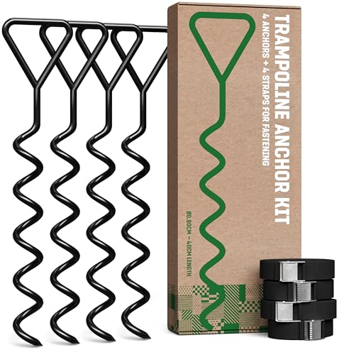 GardenGloss Bodenanker Trampolin Set (4 Stück) – 40cm Robuste Erdanker für Trampolin – Schraubanker zum Eindrehen zur sicheren Befestigung im Boden