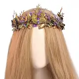 MOSTORY Renaissance Braut Fee Krone - Handgemachte Elfe Kopfbedeckung Mittelalter Strass Stirnband Hochzeit Erwachsene Cosplay Kostüm Haarschmuck mit Blatt und Blume Karneval Foto Requisiten