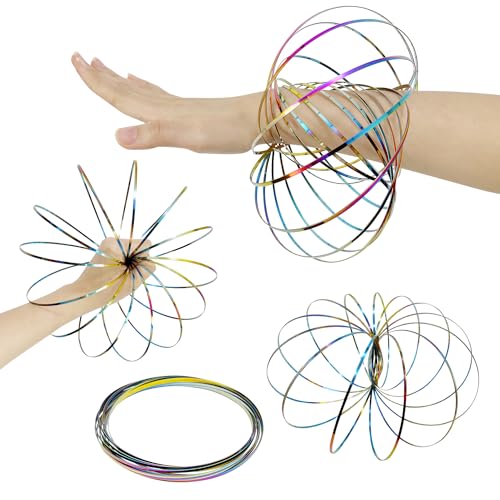 Yeefunjoy 2 Stück Durchflussringe Spielzeug, 3D Arm Feder Magisch Durchflussring, Multisensorisch Pädagogisch und Interaktiv Antistress Spielzeug, Bunt Magische Flow Ringe für Kinder Teens Erwachsene