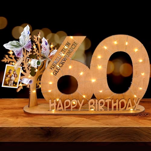 WAREHOUSE Originelle Geburtstag Geschenk Frauen & Männer - Geldgeschenke Geburtstag mit Holz Schild Gästebuch Geburtstag Deko Geburtstagszahlen Holz Schild Gäste (60)