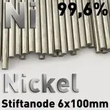 Nickel-Anode, Nickelstab 6 x 100 mm, Nickelstabanode, Nickelelektrode für Galvanik, Vernickeln, Stiftgalvanik, Tampongalvanik