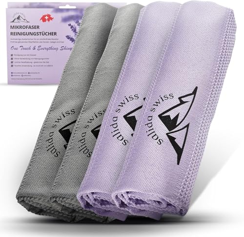 Salida Swiss Mikrofasertücher [4er-Set] – Microfasertücher für streifenfreie Fenster & Spiegel | Saugfähige, fusselfreie Mikrofaser-Tücher für Küche & Auto | Salida Swiss das Original aus der Schweiz