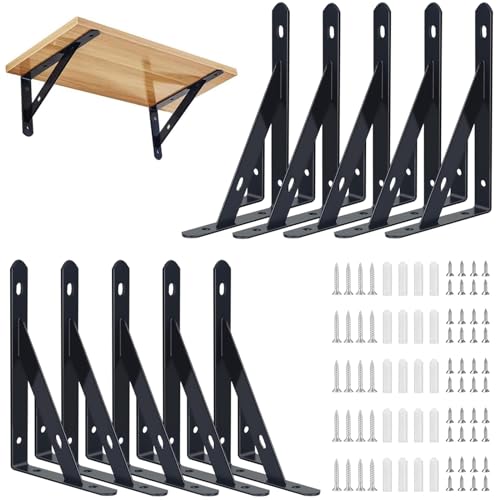 Diompirux 10 Stück 95x150mm Regalhalterungen, Schwarz Metall Regalwinkel, Wandmontage Konsole, 90 Grad Recht Winklige Halterung, Schwimmenden Regal für Wandhalterung Regal, Eckregal