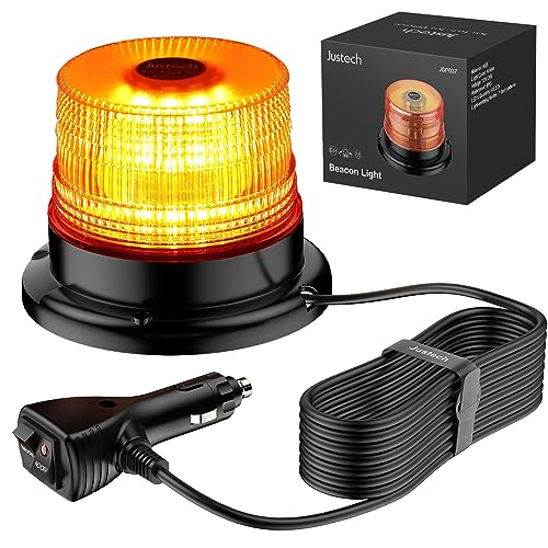 Justech 40 LED Rundumleuchte Blitzleuchte 7 modus mit 5m Netzkabel Doppelter Schraube 12/24V Amber Warnleuchte Magnetische Notfallblinklampe Wiederherstellungswarnung gelbes Licht der Decke