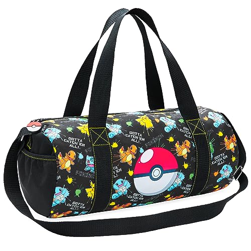 Pokemon Sporttasche Kinder - Kleine Reisetasche Kinder Großes Hauptfach, Trageriemen, Griffen für Mädchen und Jungen (Schwarz, Mehrfarbig)