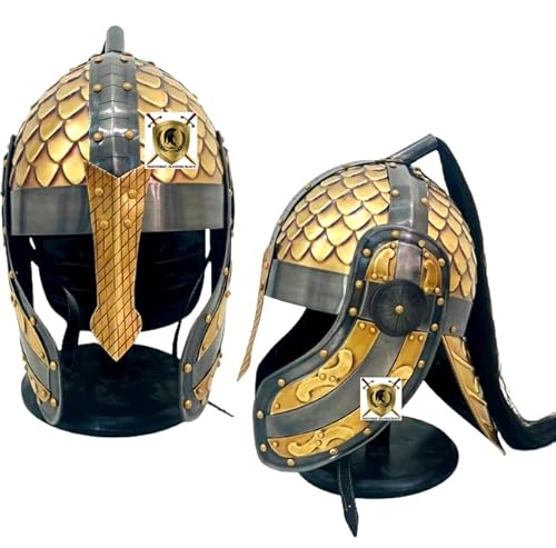 HISTORIC HANDICRAFT Mittelalterliche gehärtete Zäune Dochte Norman Wikinger Helm Stahlhelm Ritter Turin Helm Vendel Helm mit Präsentationsständer Geschenk