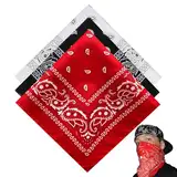 3 Stück Bandana Damen Herren, Kopftuch, Halstuch Herren, Bandana Tuch, Für Unisex Tuch Bindetuch, Headwear, Haar, Schal, Paisley Muster, Rot Schwarz Und Weiß (55 X 55 Cm)