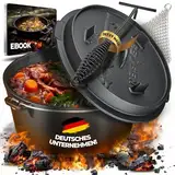 BBQ BEN eingebranntes Dutch Oven Set 9 Liter - Schmortopf aus massiven Gusseisen - Feuertopf mit Füßen - inkl. Tasche, Ringreiniger, Deckelheber und eBook.