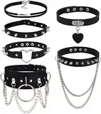 YADOCA 6 Stücke Gothic Choker Halsband für Damen Frauen PU Leder Halskette Set Punk Kette Schwarz Halsband Choker Spikes Rock Lederband Choker Kragen Nieten Choker Verstellbarer