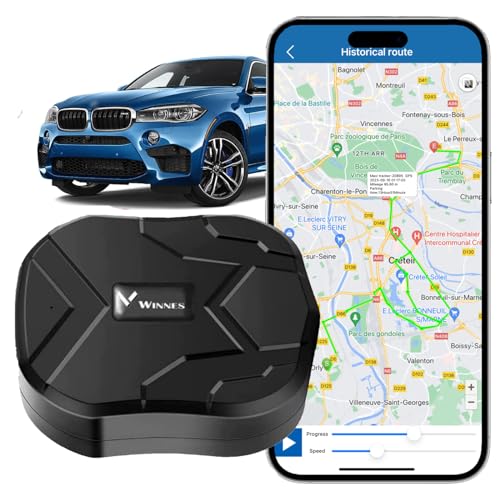 Winnes GPS Tracker Auto Ohne ABO 10000mAh, Sender Mit IP58 Wasserdichte Starke Magnet Und Kostenlose Apps Echtzeit-Tracking Für Auto Motorrad LKW Flotte
