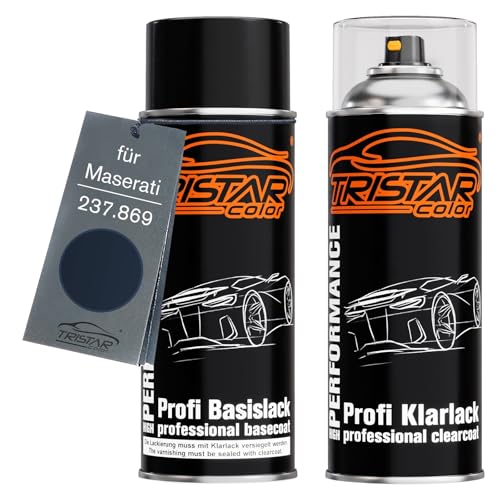 TRISTARcolor Autolack Spraydosen Set für Maserati 237.869 Blu Spaziale Metallic/Blu Nettuno Metallic Basislack Klarlack Sprühdose 400ml
