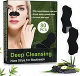 Robofun Mitesserentferner Stripes, 80 Stück Natürliche Bambuskohle Mitesser Strips, Nose Strips Blackhead, Zum Entfernen von Mitessern und Zum Freimachen verstopfter Poren für Männer und Frauen
