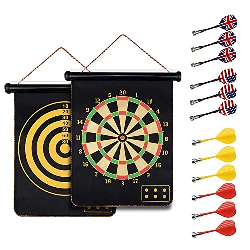 HelaCueil Magnetisch Sichere Dartscheibe Dartboards ∅38cm für Kinder und Erwachsene - Doppelseitige (mit 12 Pfeilen)