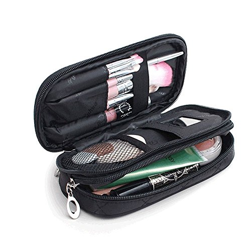 MLMSY Make-up-Tasche für Frauen mit Spiegel Beauty Pinsel Reise-Kit Organizer Kosmetiktasche Professional Multifunktions 2 Layer (schwarz) (A:Trompete), 1 Stück (1er Pack)