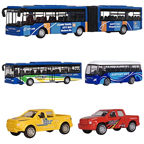 VBACALA Bus Spielzeug 5PCS,Legierte City Bus zum Spielen für Kinder ab 3 Jahre,Spielzeugauto mit Rückziehfunktion,Spielzeug Fahrzeuge Jungen Mädchen Weihnachten Geschenk