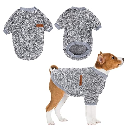 Warme Hundepullover, Hundepulli für Kleine, Mittel Hunde Hoodie Vlies Hundehoodie Winter Welpe Sweater Hundemantel Kleidung Weich Haustier Katzen Pullover für Corgi, Bulldogge, Bichon(2XL/45cm, Grau)