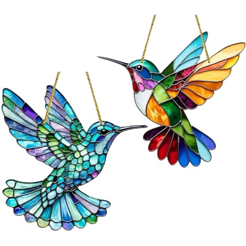 2 Stück Kolibri Sonnenfänger Fenster,Fensterdeko Hängend,Acryl Kolibri-Sonnenfänger,Farbe Kolibrianhänger Deko,Geeignet für Vogelliebhaber,Dekoration für Garten,Zuhause,Fenster und Zäune