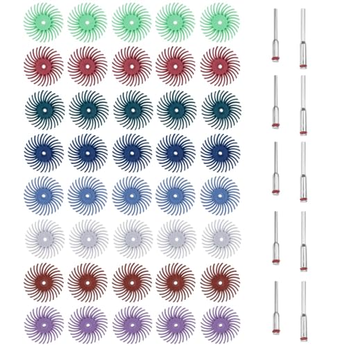 Treki 50 Stück Radial Bristle Disc mit 2.35mm 3mm Schaft Radiale Borsten Scheiben Set, Gemischte Körnung Schleifbürsten Sortiment zum Polieren Schleifen 80/120/220/400/600/1000/2500er Körnung
