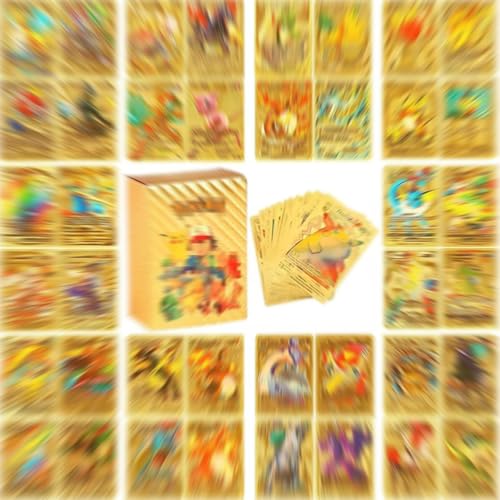 55 Stück Cartoon Karten Deutsche Version Gold Schwarz Silber Karten Set,Nicht duplizierte Comic-Sammelkarten, häufige/seltene Anime-Karten.（Gold）