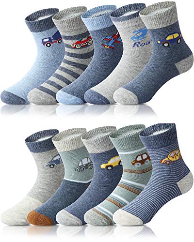 Adorel Jungen Socken Baumwolle Kindersocken Babysocken Strümpfe 10er-Pack Verkehrsmittel 27-30 (Herstellergröße L)