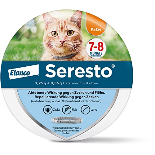 Seresto Elanco Zeckenhalsband für Katzen: 7 bis 8 Monate wirksamer Schutz gegen Zecken und Flöhe, Länge 36 cm, 1,25 g + 0,56 g