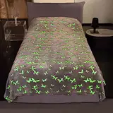 KANGURU Tagesdecke, Fleecedecke für Einzelbett, Mikrofaser kuscheldecke, GLOW IN THE DARK Schmetterlinge, 130x230cm, Leuchtet Im Dunkeln blanket.