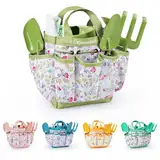 Grenebo-Gartenspielzeug für Kinder, inklusive Metallkelle, Pflanzschaufel, Gartenhut, Rechen, Schürze, Handschuhe, Gießkanne und Werkzeugtasche (grün)