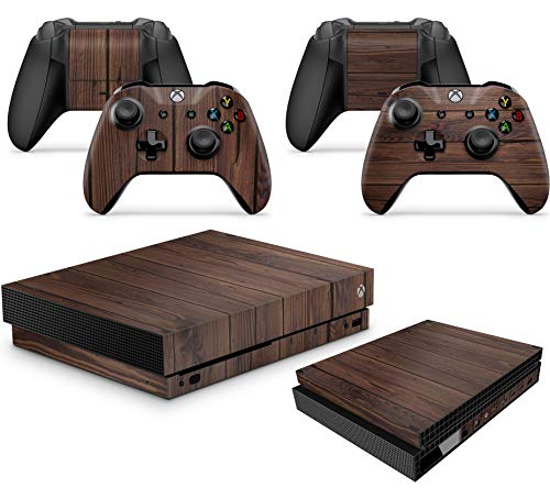 giZmoZ n gadgetZ GNG Xbox One X Konsolen-Gehäuseaufkleber, Motiv: Wood inklusive 2er-Set mit Aufklebern für Controller