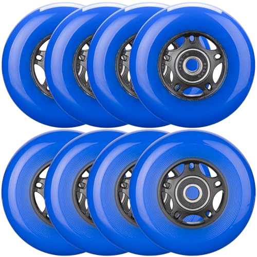 WHEELCOME Inline-Skate-Rollen für den Innen- und Außenbereich, 85a, Rollhockey-Räder mit Kugellagern, ABEC-9 für Roller-Gepäckreparatur, 64 mm, 70 mm, 72 mm, 76 mm, 80 mm Durchmesser, 8 Stück (Blau,