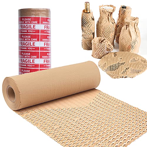 Wabenpapier verpackungsmaterial Verpackungen Luftpolsterfolie 30 cm x 60 m Versandfolie, Polsterfolie zum Schutz von empfindlichen Gegenständen,recycelbar Enthält 20 zerbrechliche Aufkleber