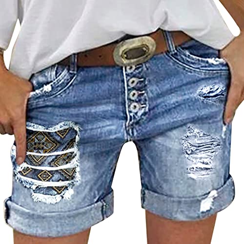 Kurze Sporthose Damen, Jeans Shorts Damen Kurze Hose Sommer Hotpants Y2Kshorts Denim Hosen Strandshorts Retro Hotpants Casual Jeanshose Mit Taschen Ripped Jeansshorts