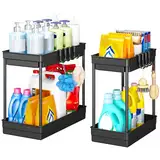 StowBin Küchen Organizer - 2 Pack Unter Waschbecken Regal mit 4 Haken &1 Tassen, Organizer Küche, Badezimmer Organizer
