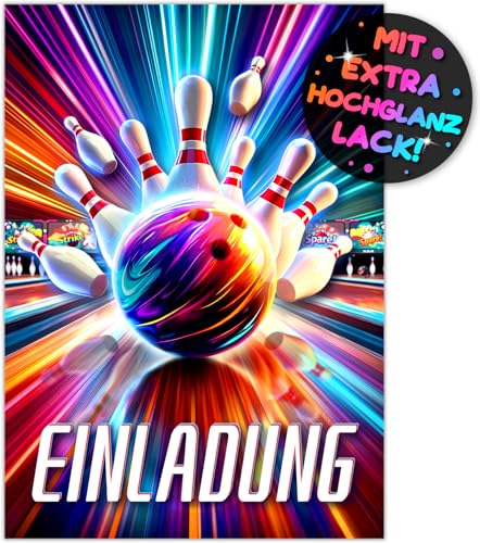 12x Bowling EINLADUNGSKARTEN KINDERGEBURTSTAG Junge Mädchen - die Bowlingbahn PARTY Karten sind die Bowling EINLADUNG für Jungen Kinder GEBURTSTAG KINDERPARTY Kegeln GEBURTSTAGSPARTY Bowlingkugel