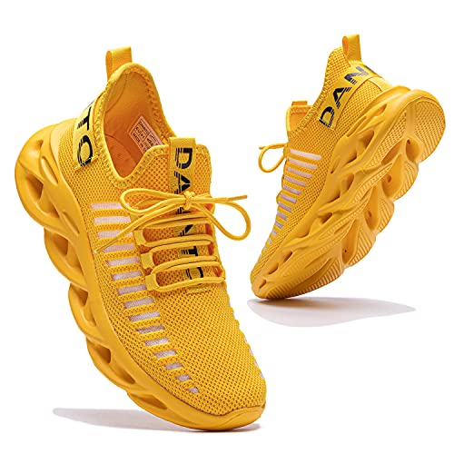 DANNTO Laufschuhe Herren Turnschuhe Damen Sneaker Leichte Atmungsaktiv rutschfeste Sportschuhe Gym Fitness Outdoor Schuhe Fashion Straßenlaufschuhe Gelb 37