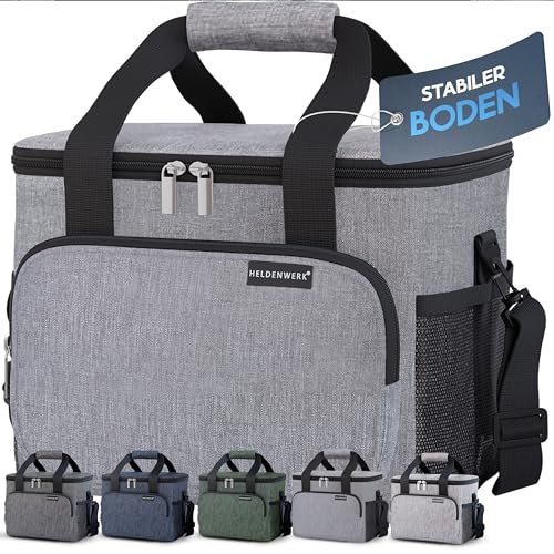 HELDENWERK Kühltasche für Essen & Getränke - Isolierte Thermotasche auslaufsicher & wasserdicht - Frühstückstasche, Picknick Lunchtasche, Thermo Tasche hellgrau